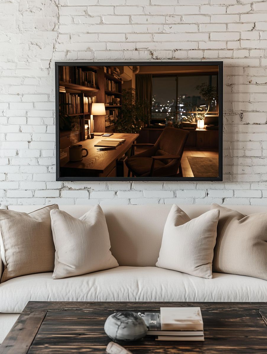 Cozy Night Office Interior Print. room preview