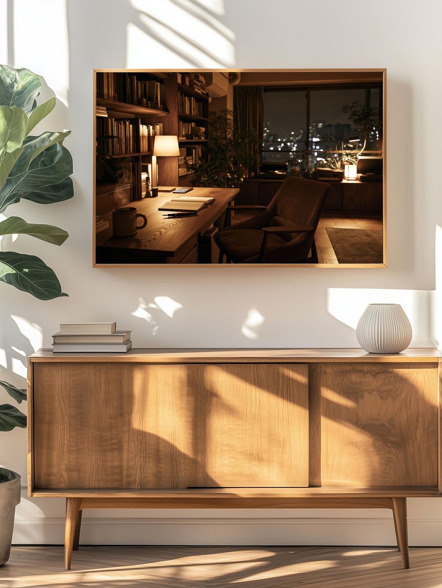 Cozy Night Office Interior Print. — room view 3