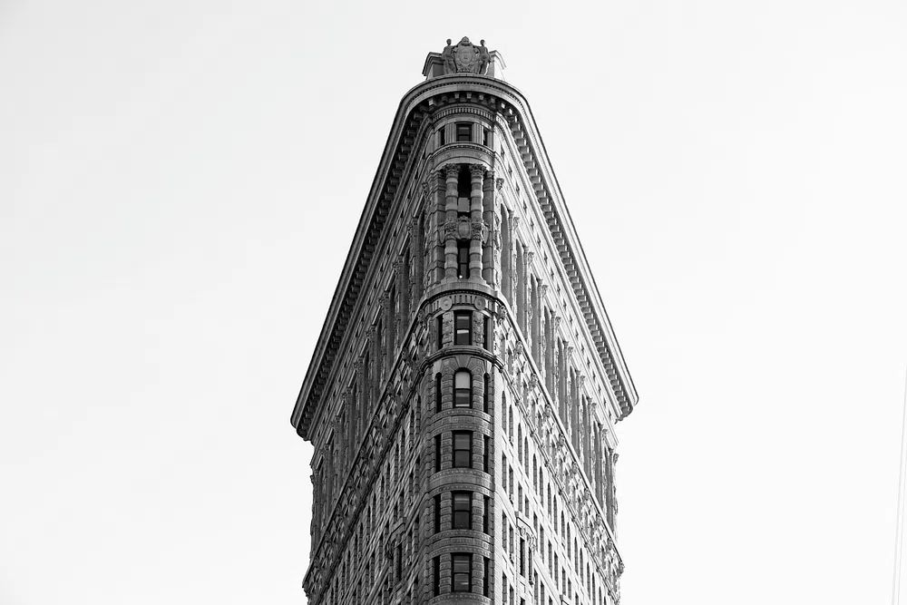 Black white photo looking Flatiron. poster detail