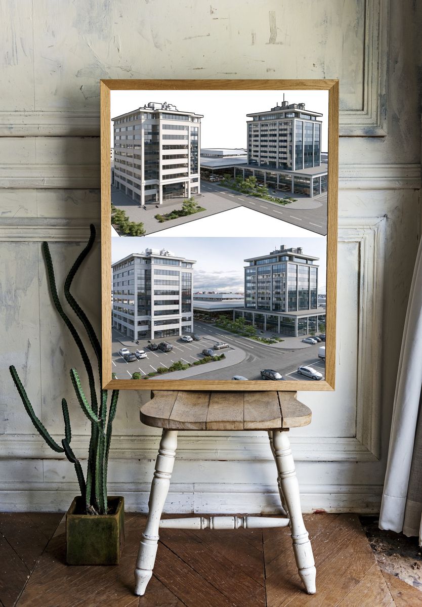 Modern Office Complex Architecture Print. — room view 1