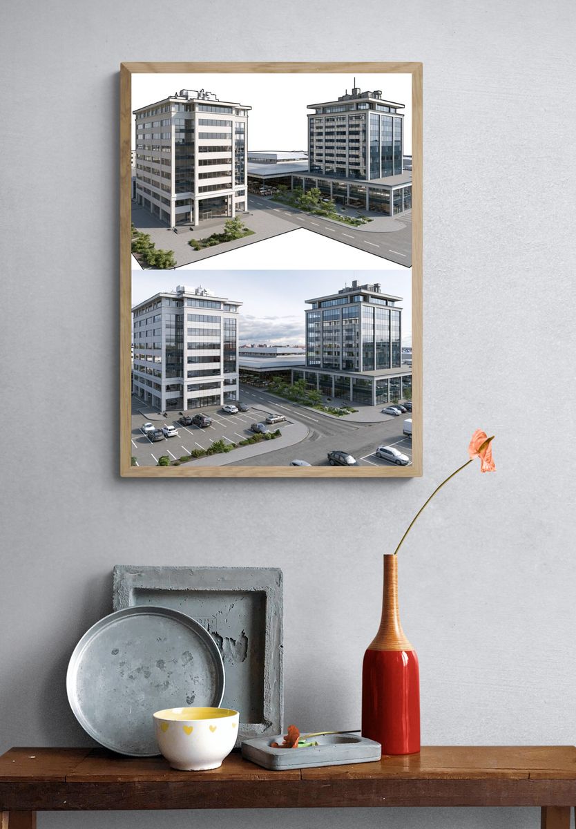 Modern Office Complex Architecture Print. — room view 3