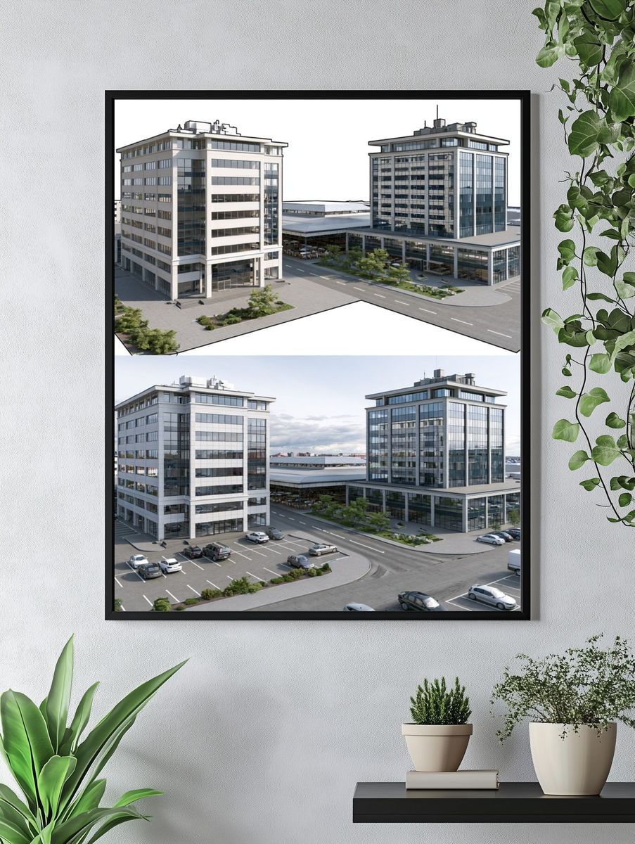 Modern Office Complex Architecture Print. — room view 4