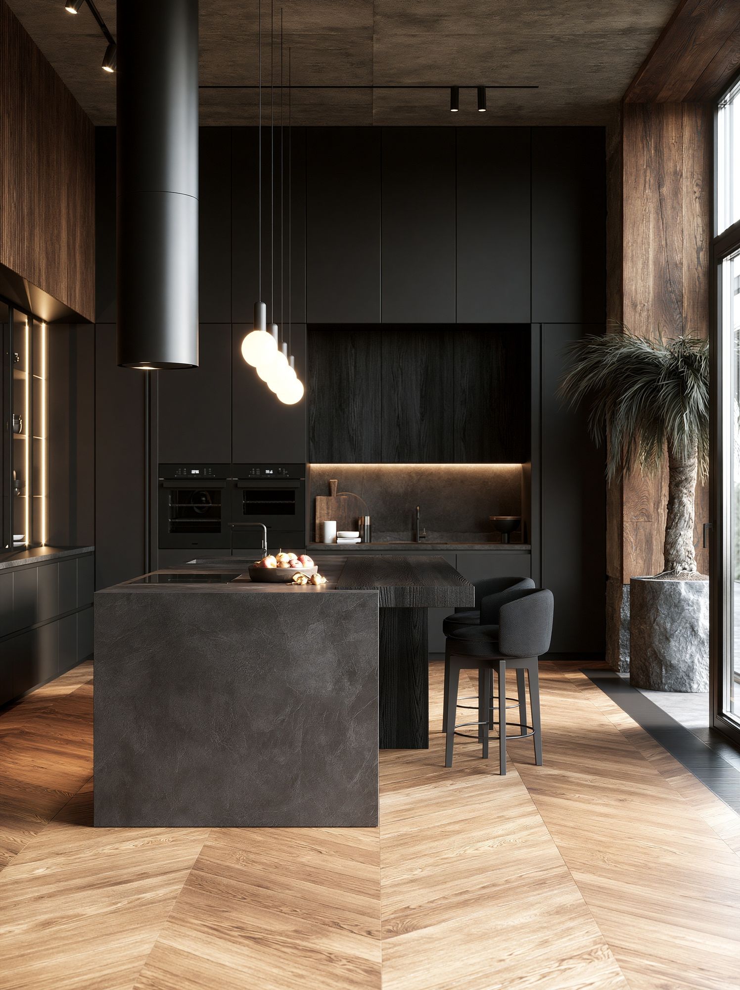 Modern Dark Kitchen Interior Print. poster — architecture art