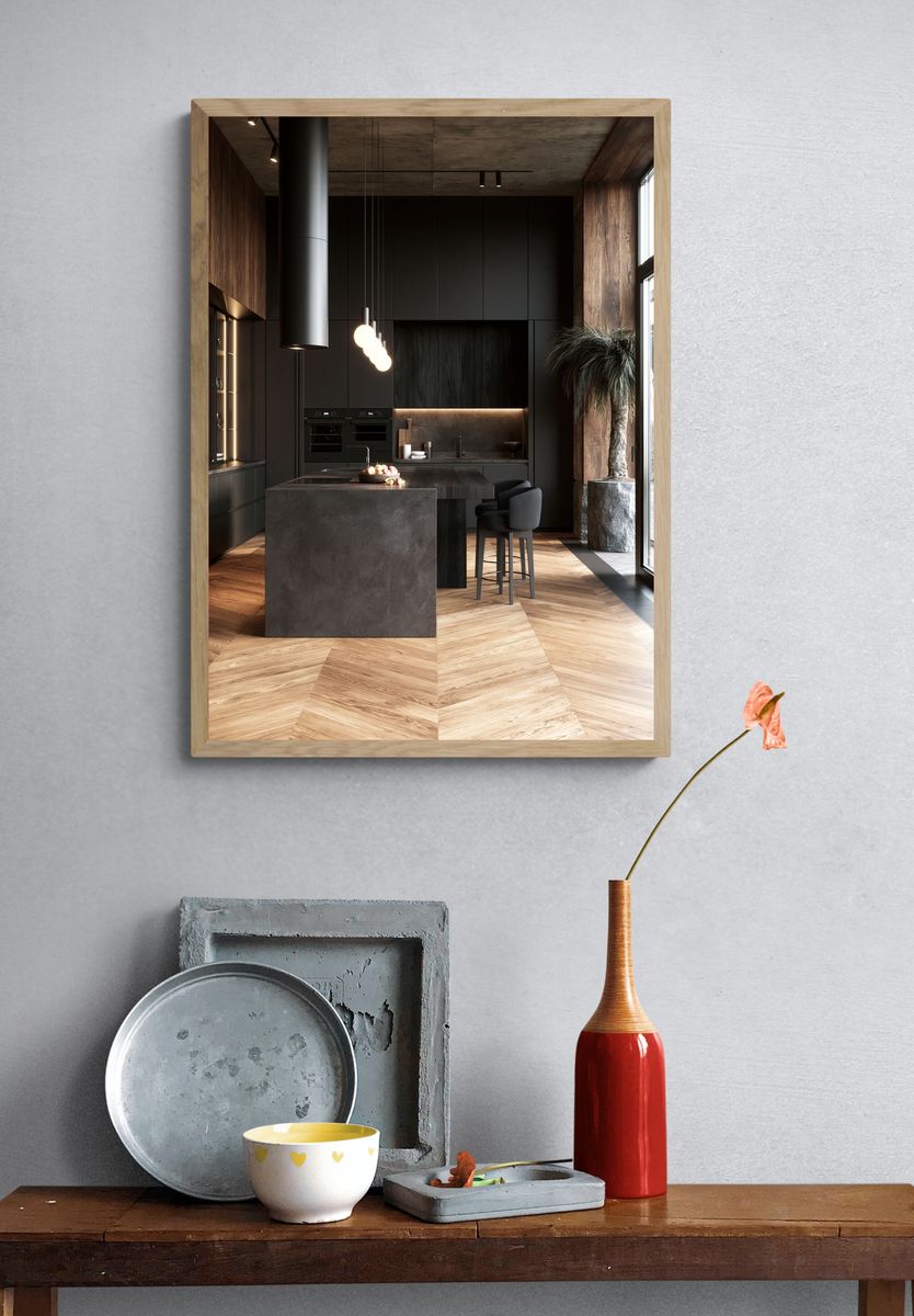 Modern Dark Kitchen Interior Print. — room view 3