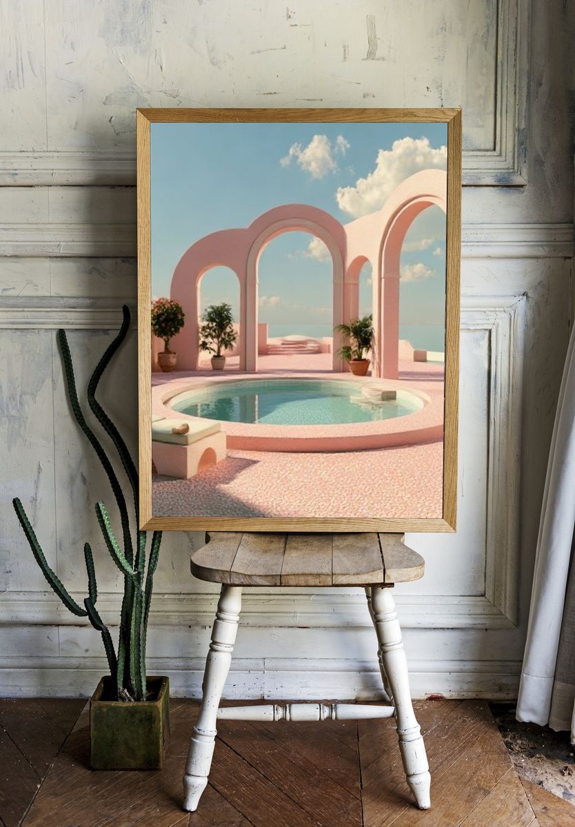 Pastel Poolside Archway Print. room preview