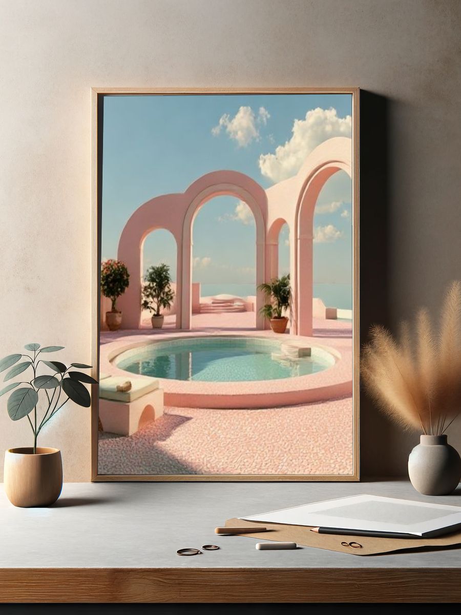 Pastel Poolside Archway Print. — room view 2