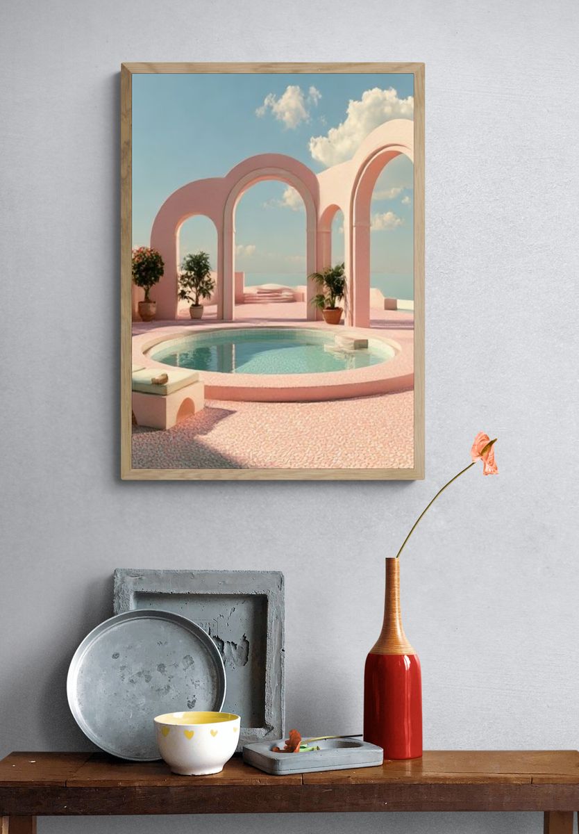 Pastel Poolside Archway Print. — room view 3