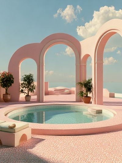 Pastel Poolside Archway Print.
