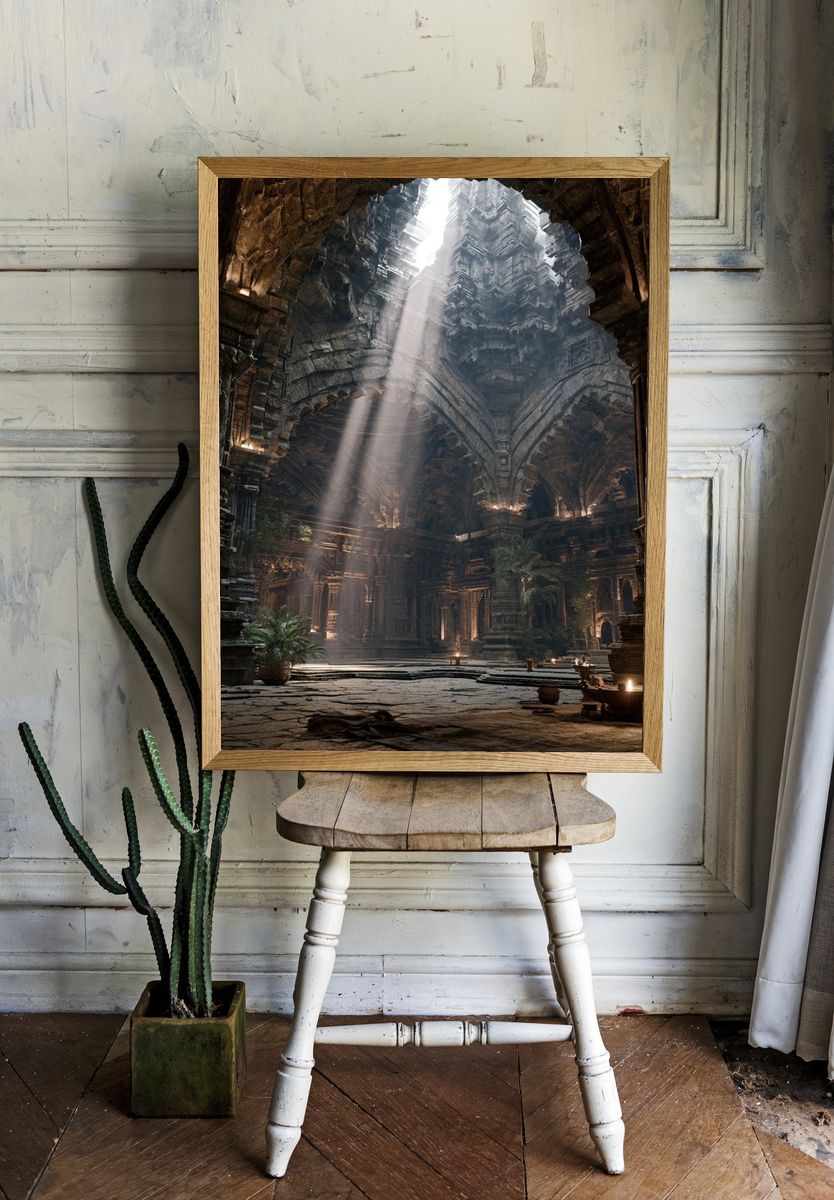 Ancient Temple Light Shaft Poster. — room view 1