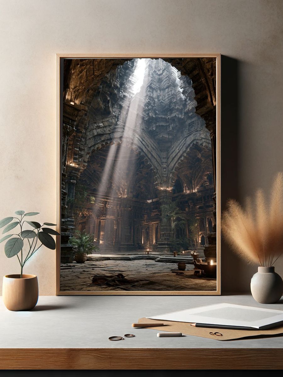 Ancient Temple Light Shaft Poster. — room view 2