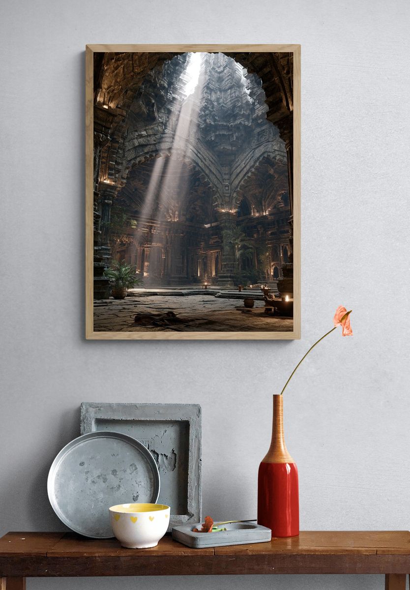 Ancient Temple Light Shaft Poster. — room view 3