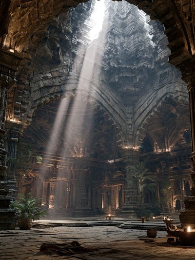 Ancient Temple Light Shaft Poster.