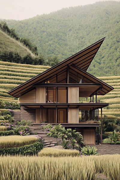 Terraced Tropical House Architecture Print.
