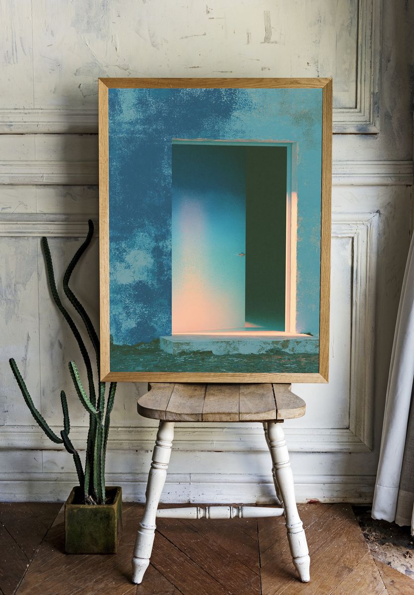 Blue Doorway Abstract Poster. room preview