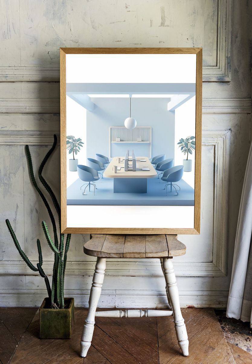 Minimal Blue Office Interior Print. room preview