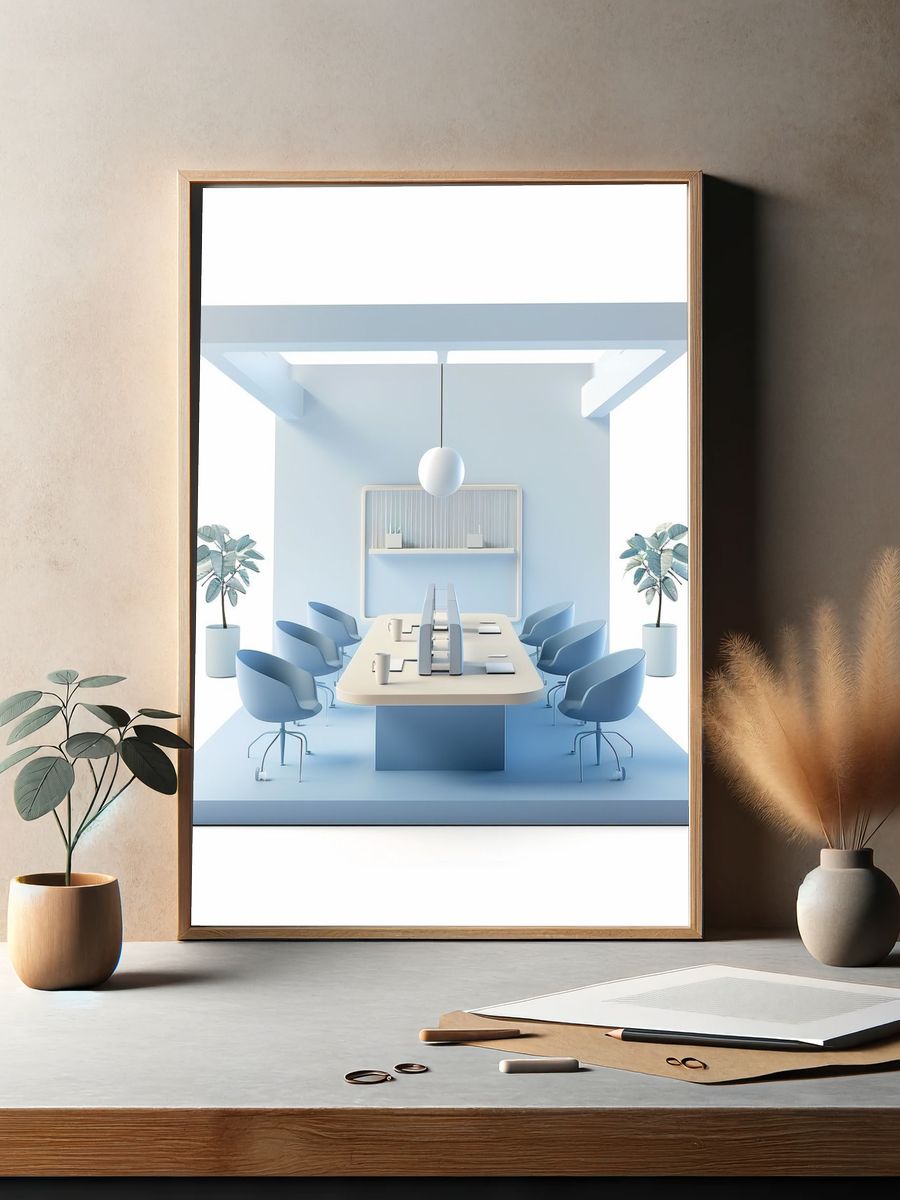 Minimal Blue Office Interior Print. — room view 2