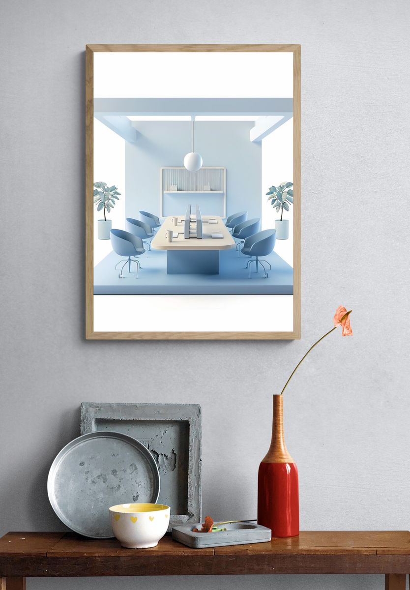 Minimal Blue Office Interior Print. — room view 3