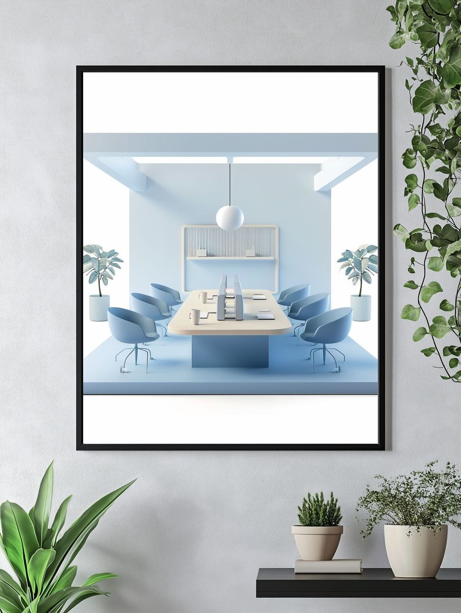 Minimal Blue Office Interior Print. — room view 4