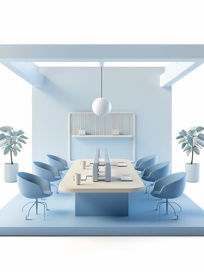 Minimal Blue Office Interior Print.