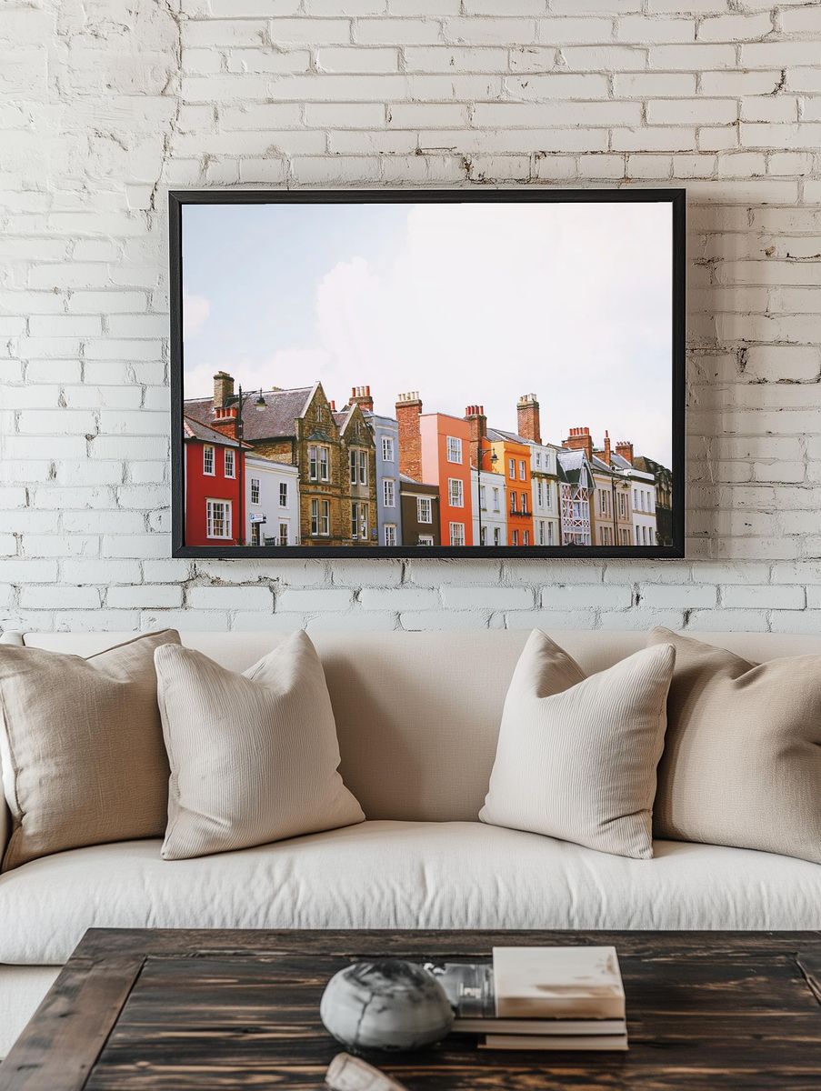 Assorted-color concrete row houses white. room preview