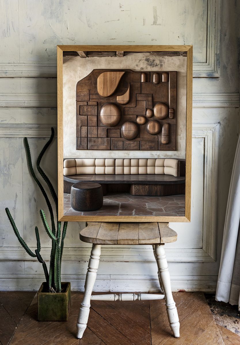 Wooden Relief Interior Poster. — room view 1