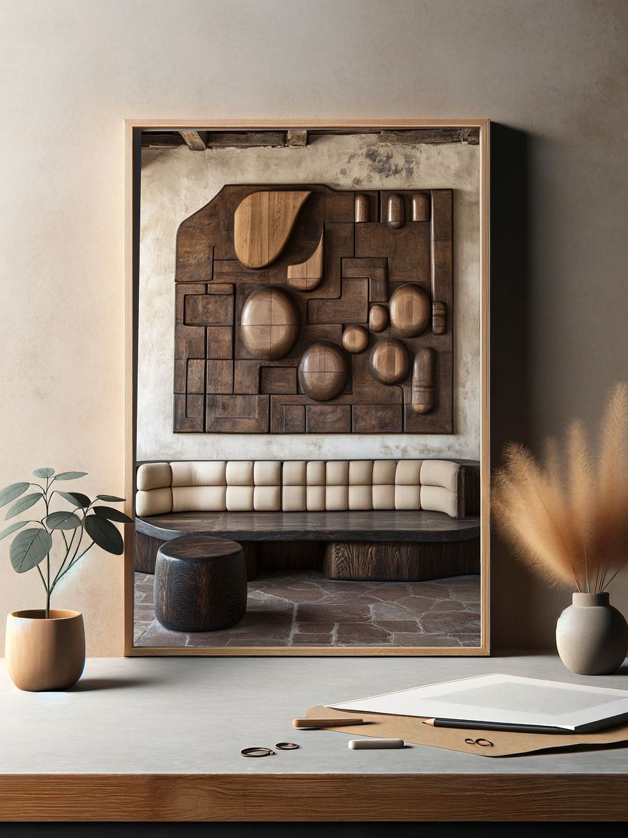 Wooden Relief Interior Poster. — room view 2