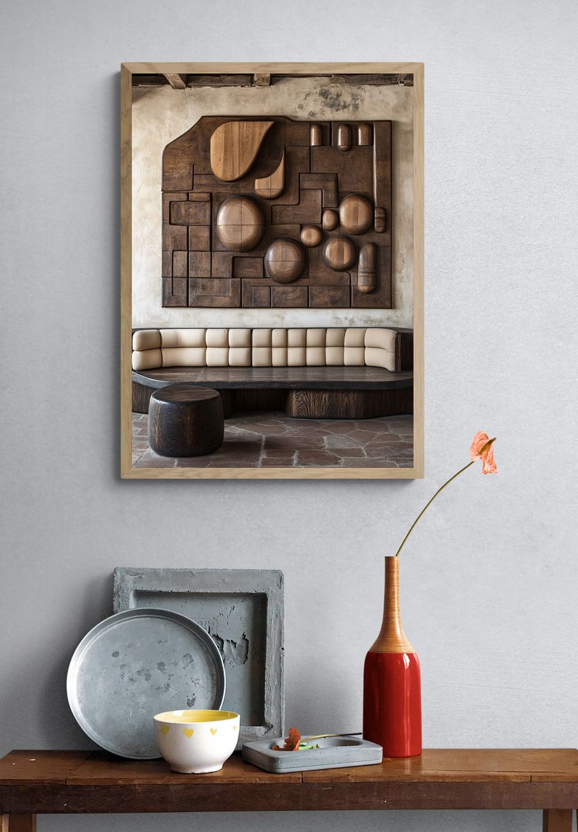 Wooden Relief Interior Poster. — room view 3