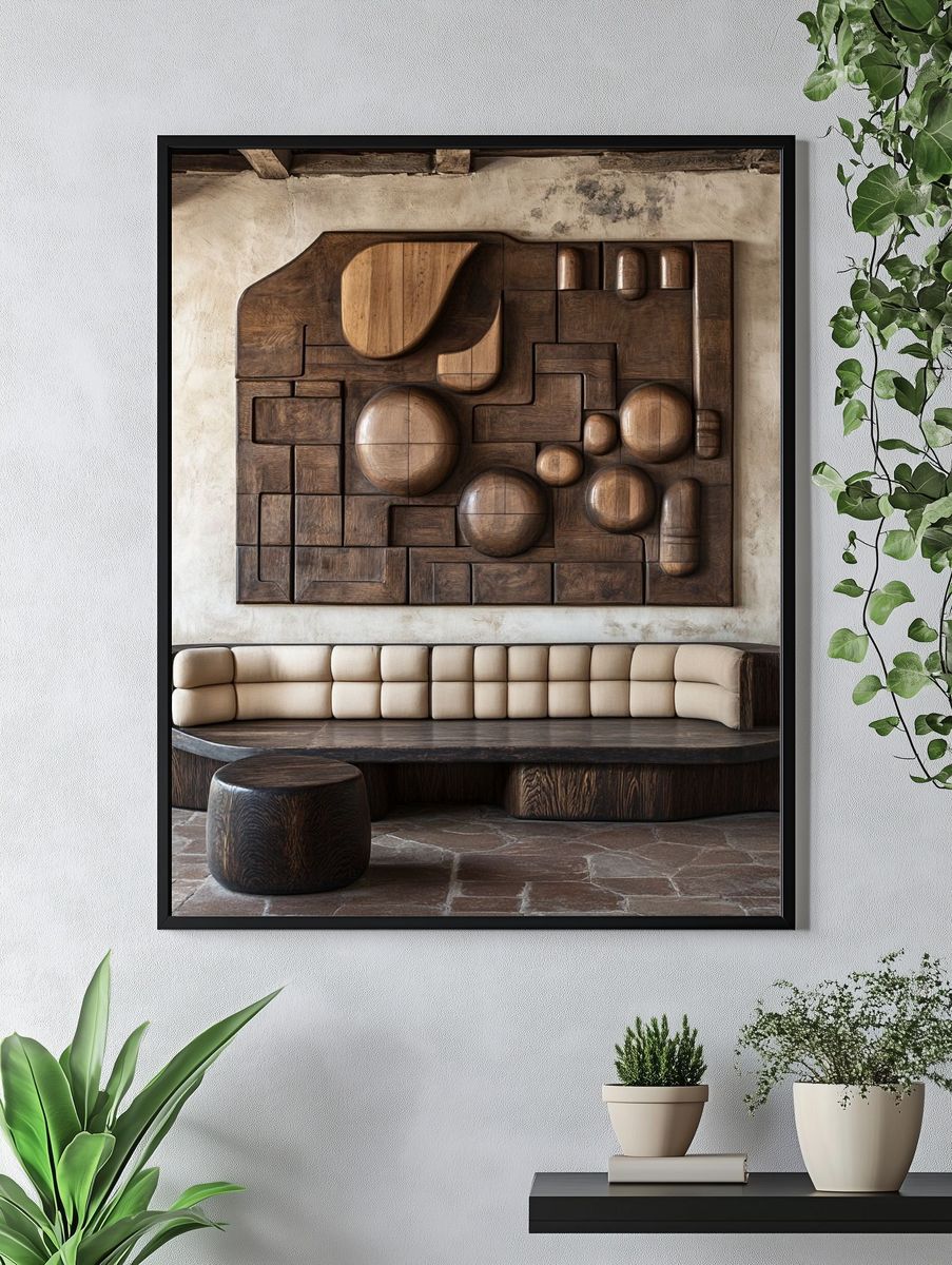 Wooden Relief Interior Poster. — room view 4