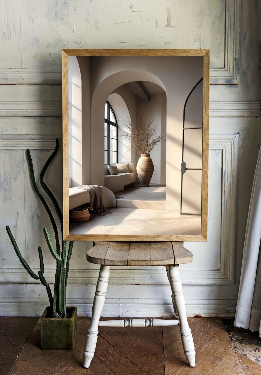 Neutral Arched Interior Japandi Print. room preview