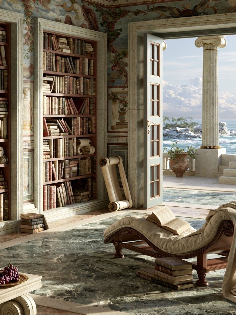 Seaside Classical Library Interior Print. poster detail