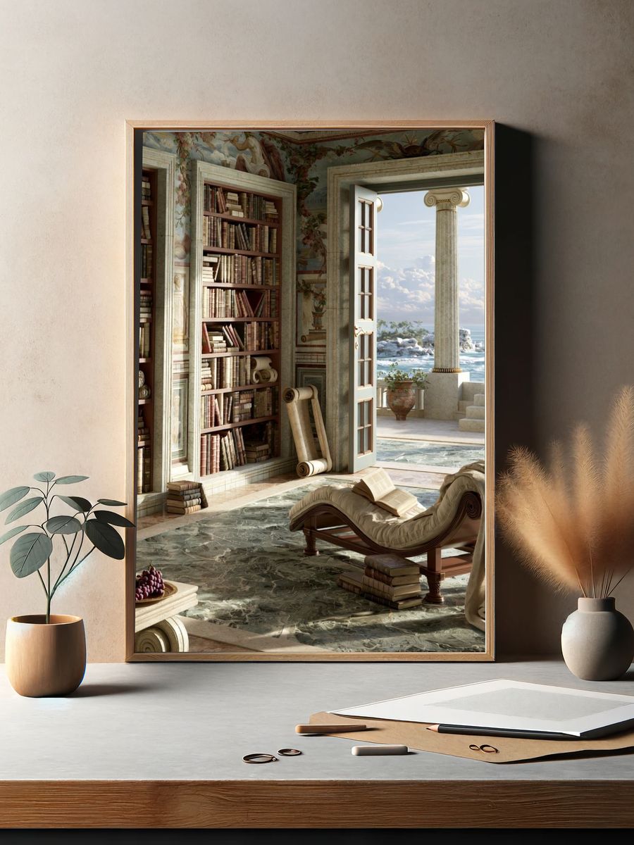 Seaside Classical Library Interior Print. — room view 2