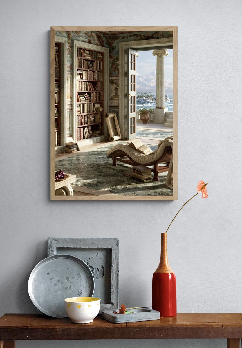 Seaside Classical Library Interior Print. — room view 3