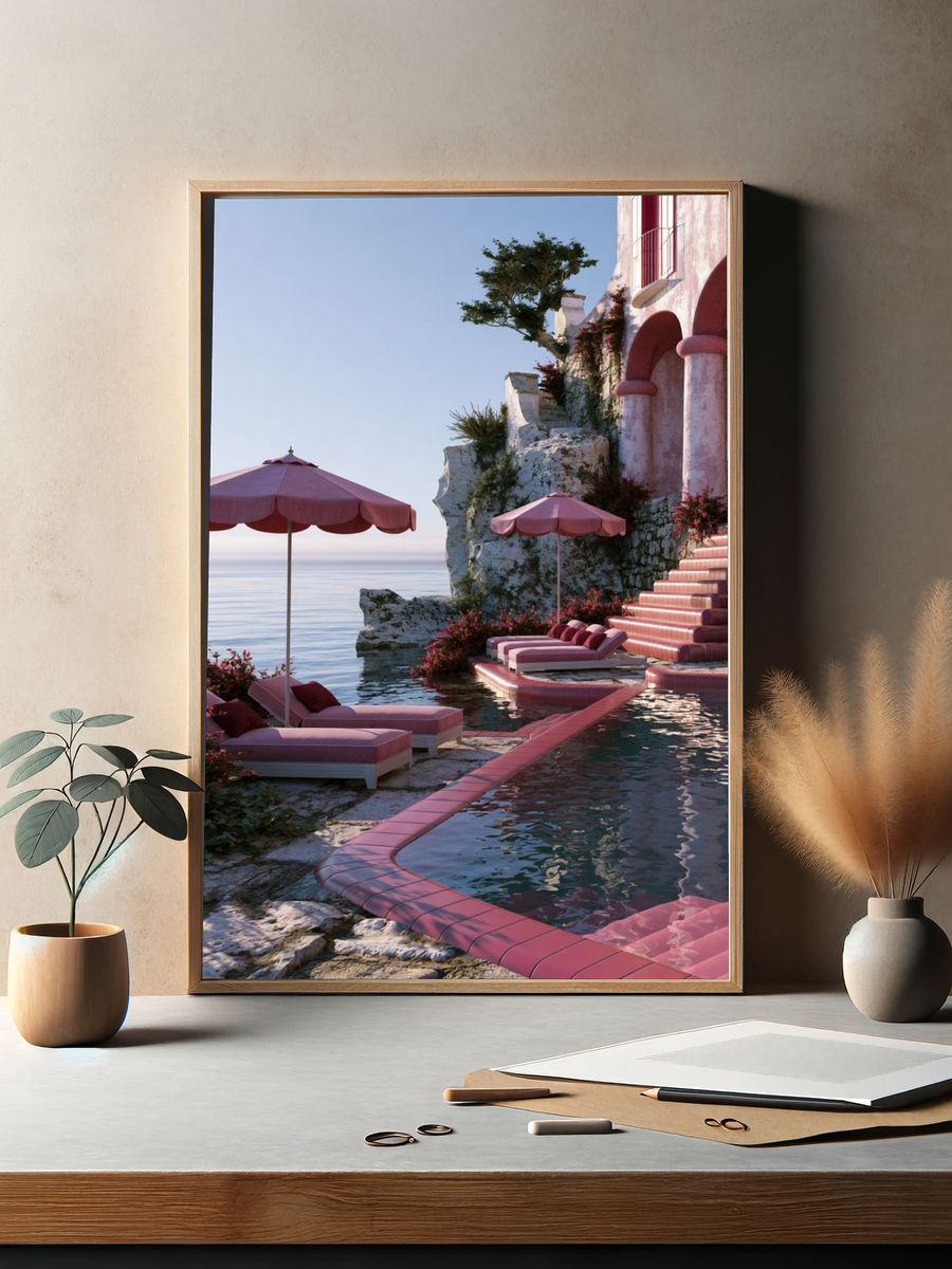 Pink Coastal Villa Poster. — room view 2