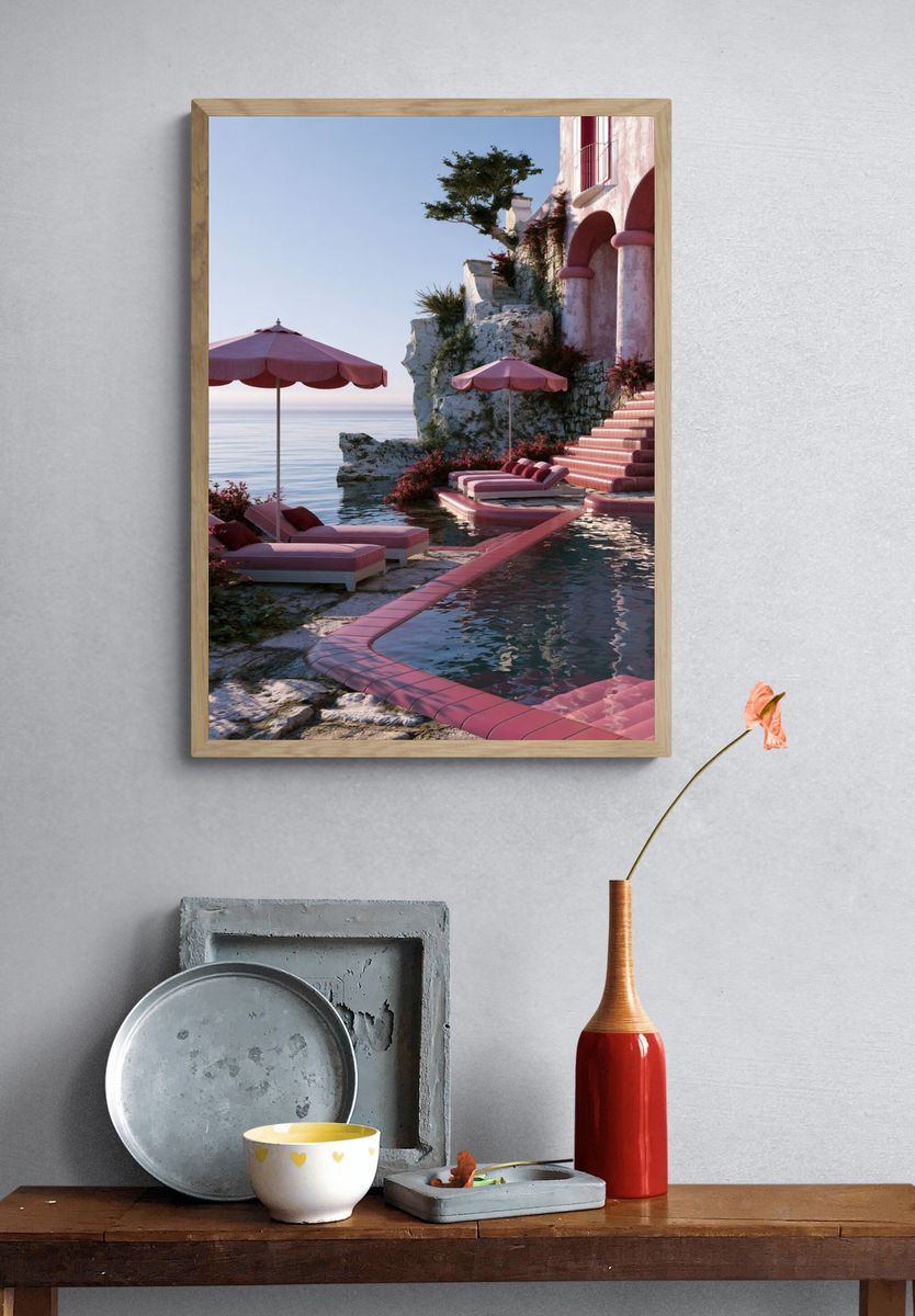 Pink Coastal Villa Poster. — room view 3