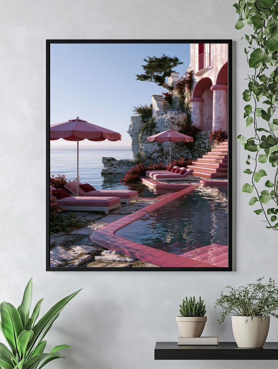 Pink Coastal Villa Poster. — room view 4