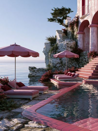 Pink Coastal Villa Poster. poster