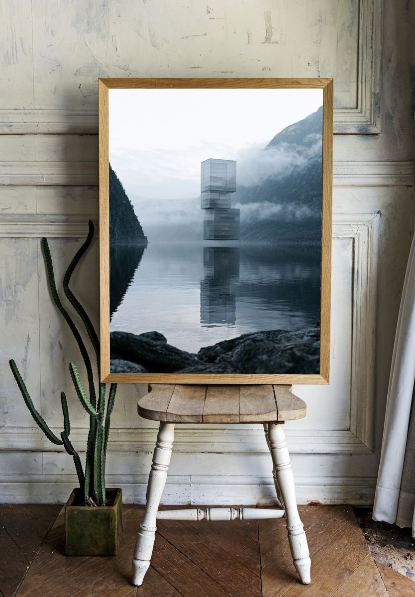 Misty Fjord Glass Tower Print. room preview