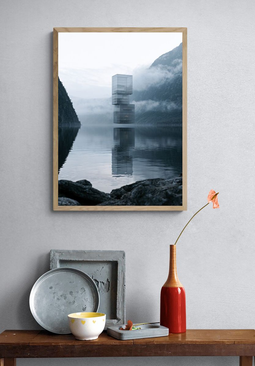 Misty Fjord Glass Tower Print. — room view 3