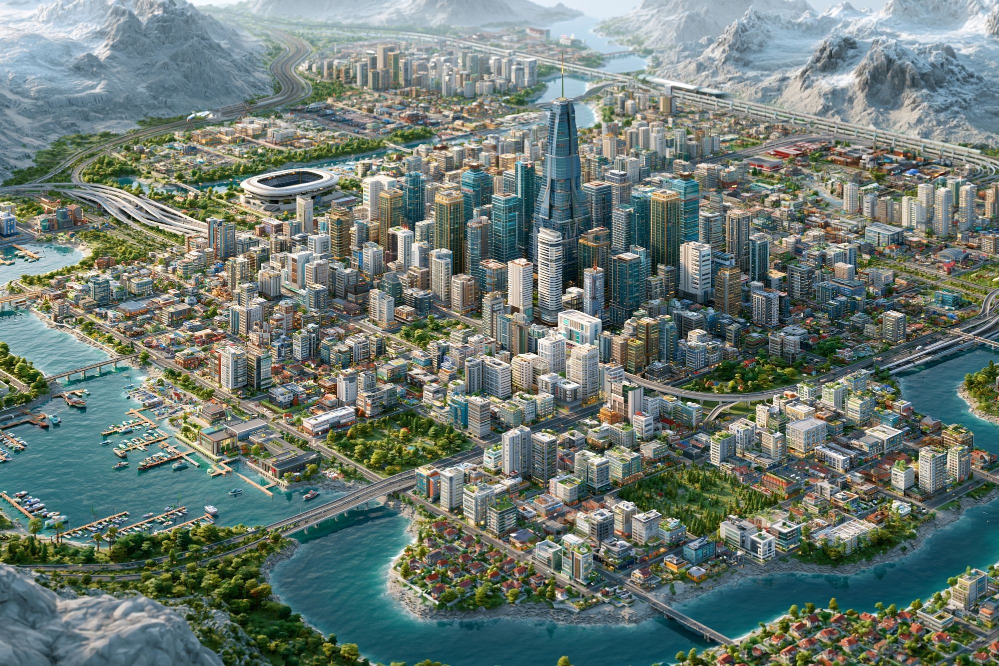 Futuristic Coastal Cityscape Print. poster detail