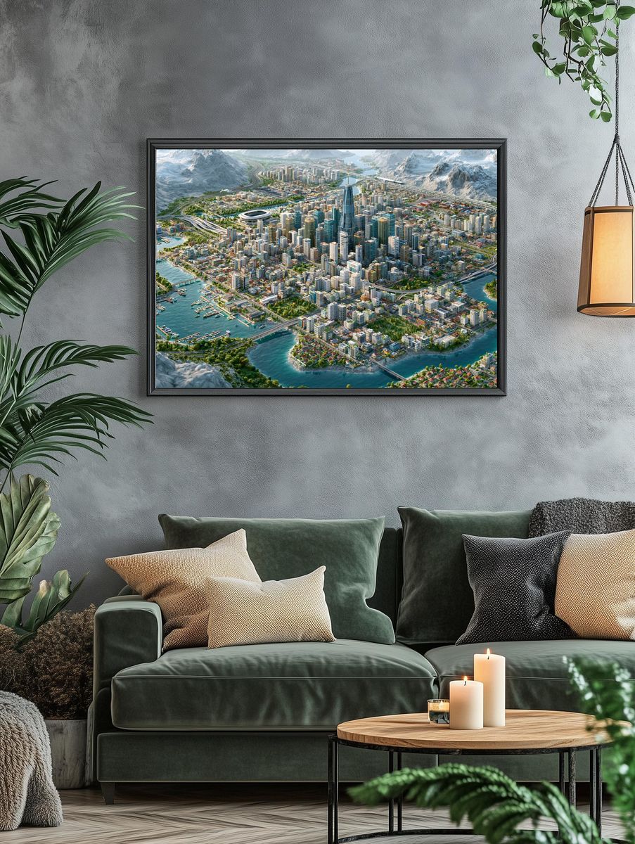 Futuristic Coastal Cityscape Print. — room view 4