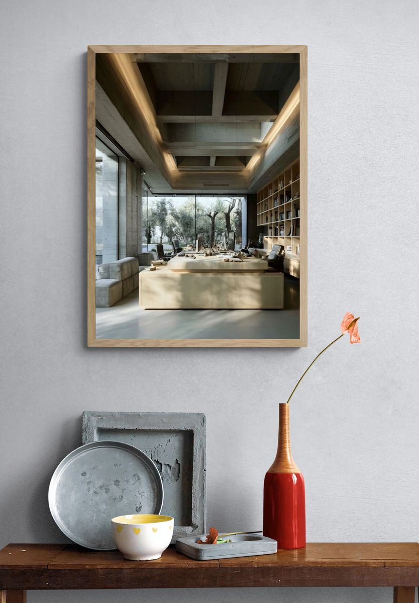 Modern Concrete Office Interior Print. — room view 3