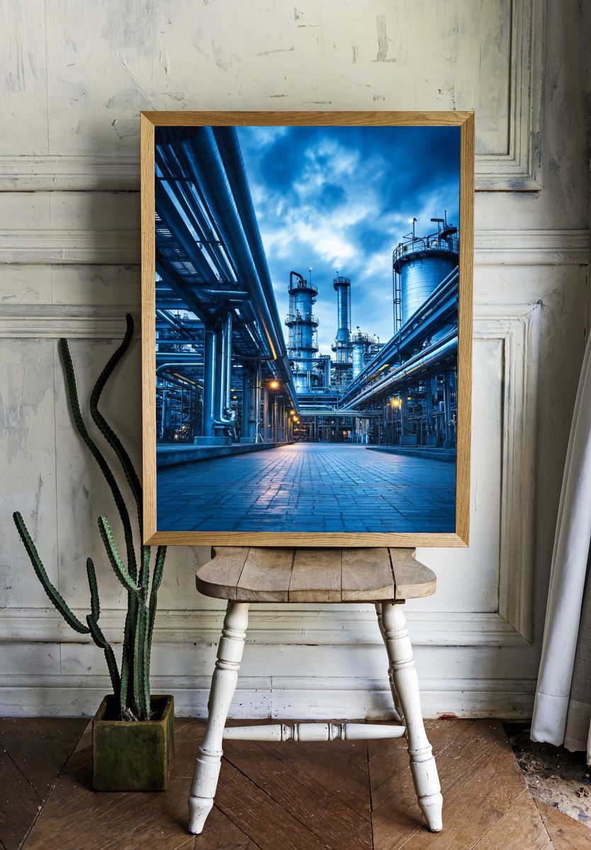 Industrial Plant Blue Hour Poster. room preview