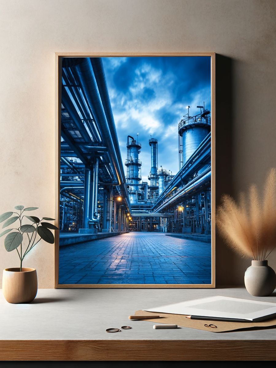 Industrial Plant Blue Hour Poster. — room view 2