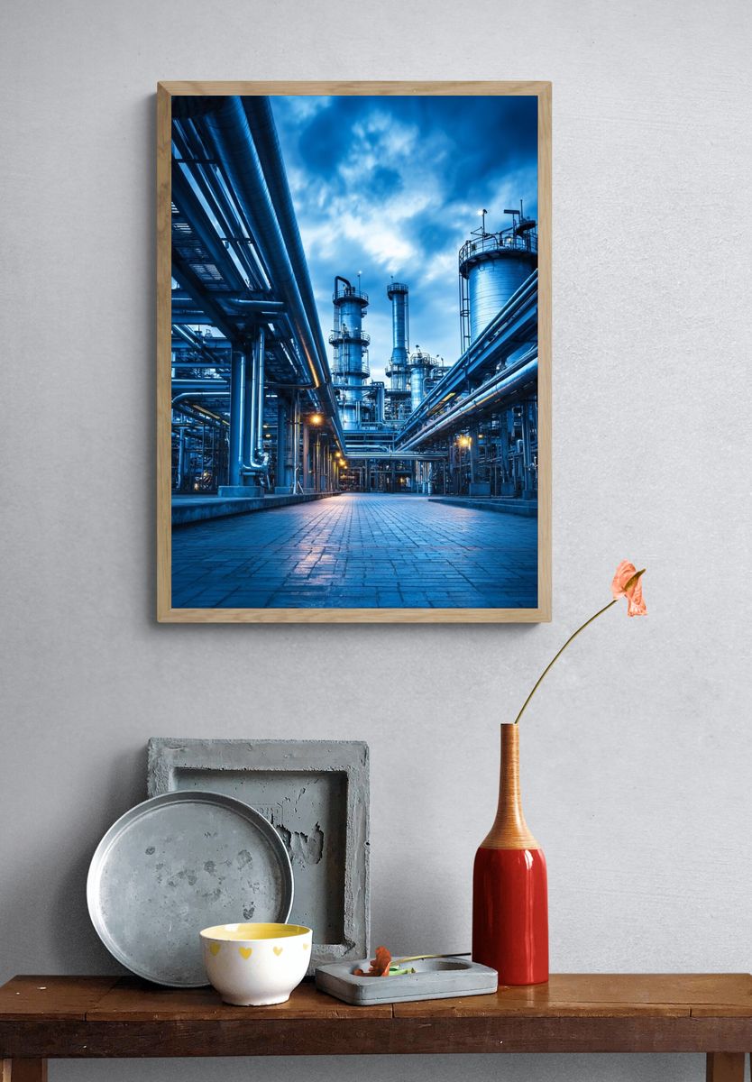 Industrial Plant Blue Hour Poster. — room view 3