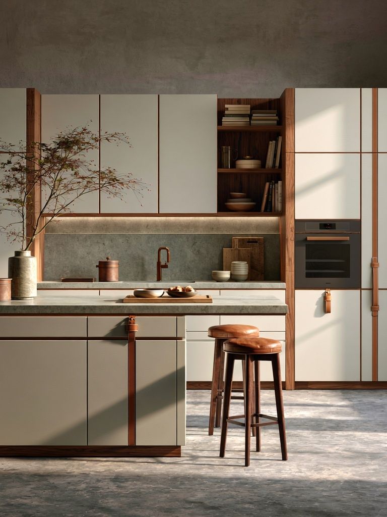 Japandi Kitchen Interior Print. poster — architecture art
