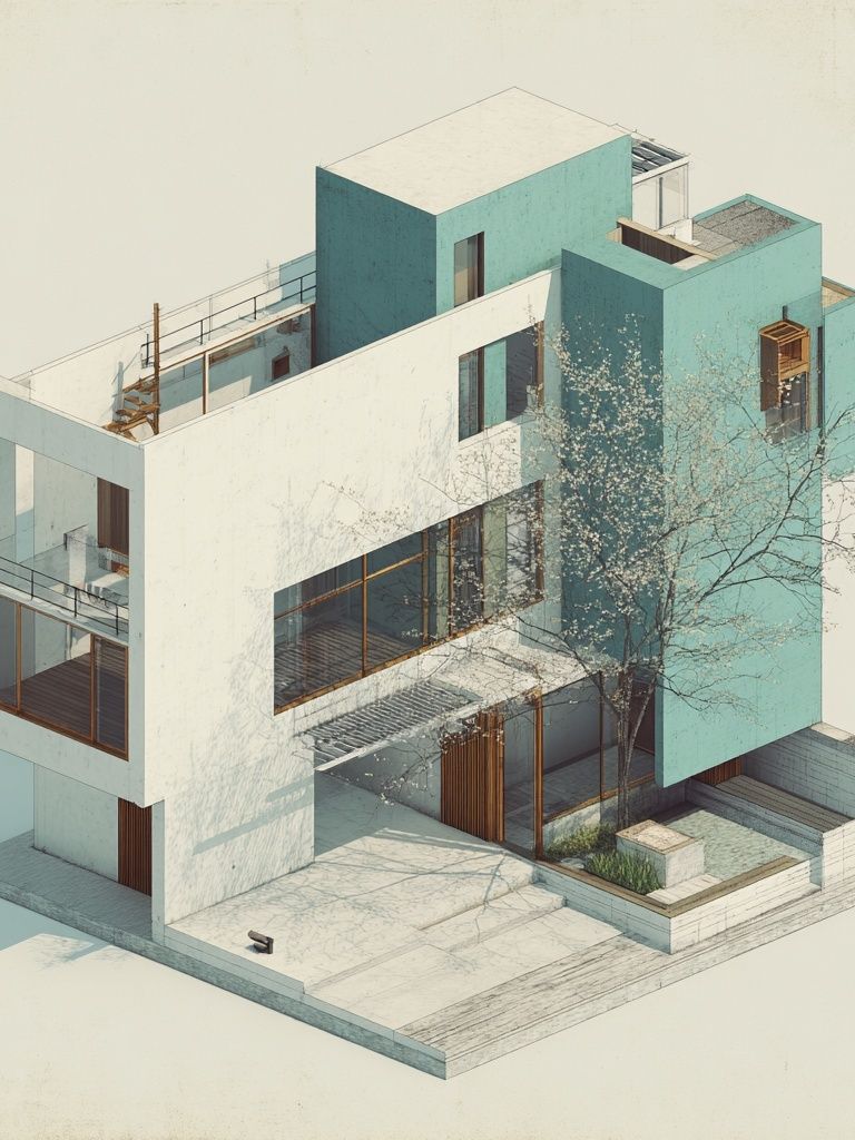 Modern House Isometric Architecture Print. poster — architecture art