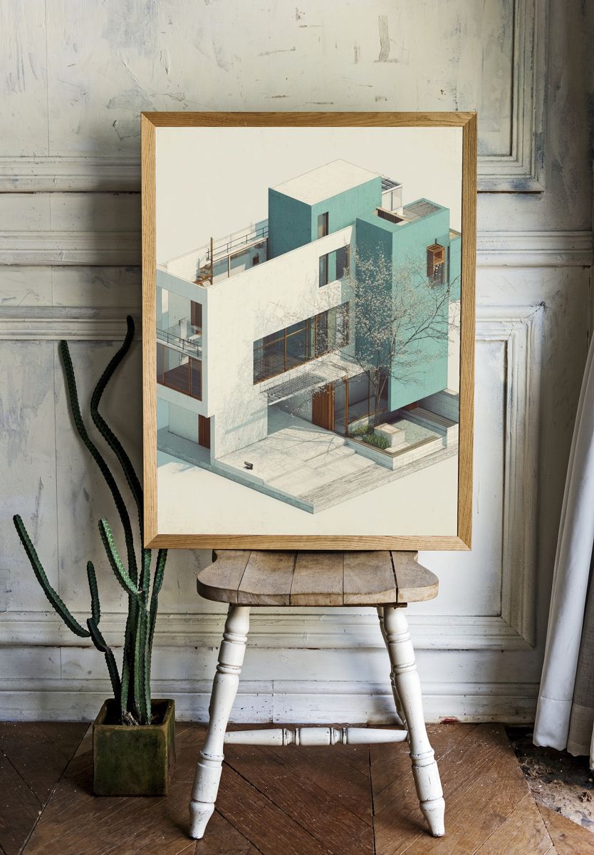 Modern House Isometric Architecture Print. room preview