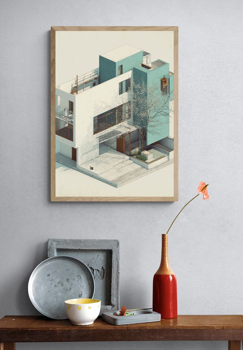 Modern House Isometric Architecture Print. — room view 3