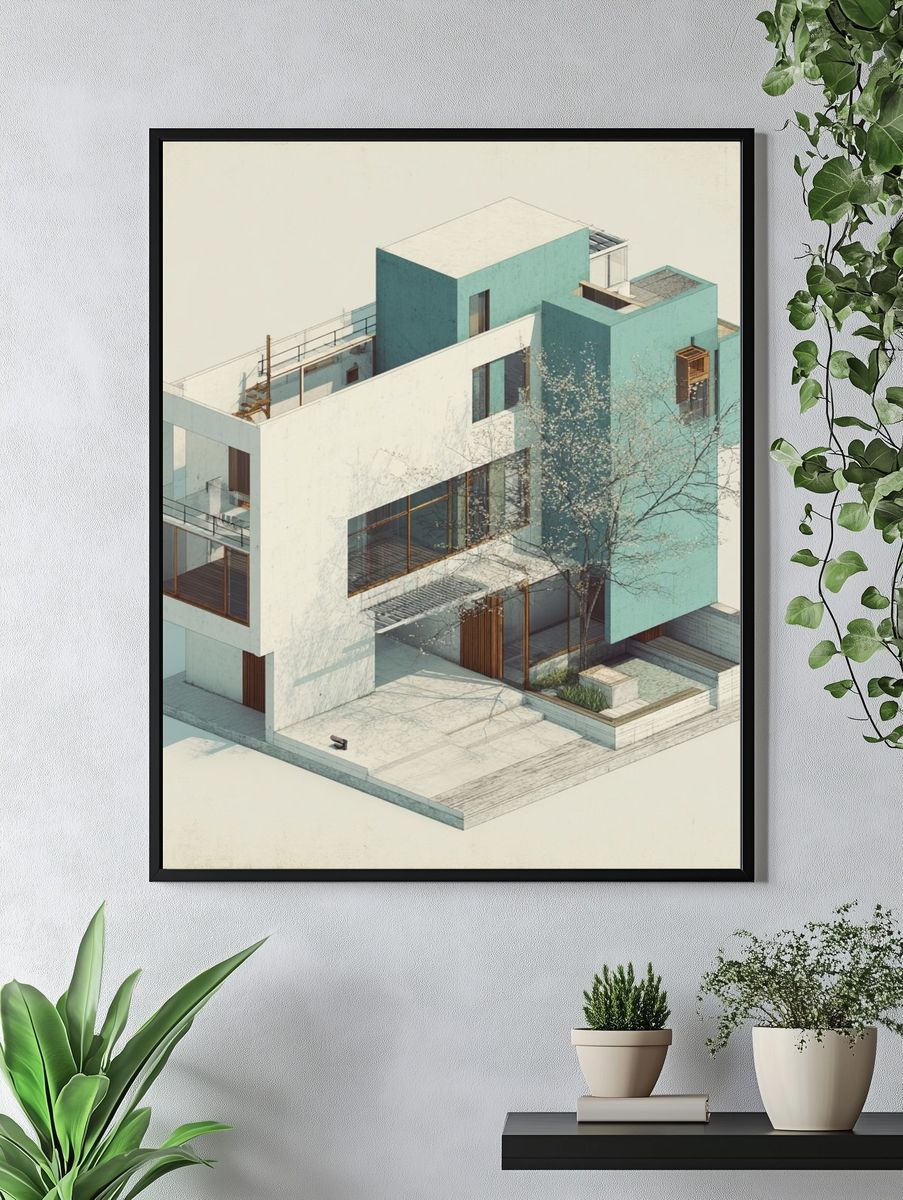 Modern House Isometric Architecture Print. — room view 4