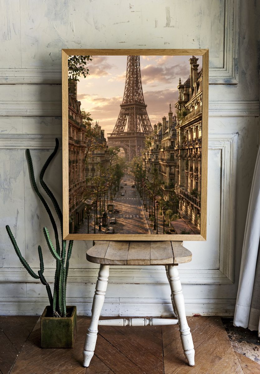 Eiffel Tower Paris Sunset Print. room preview